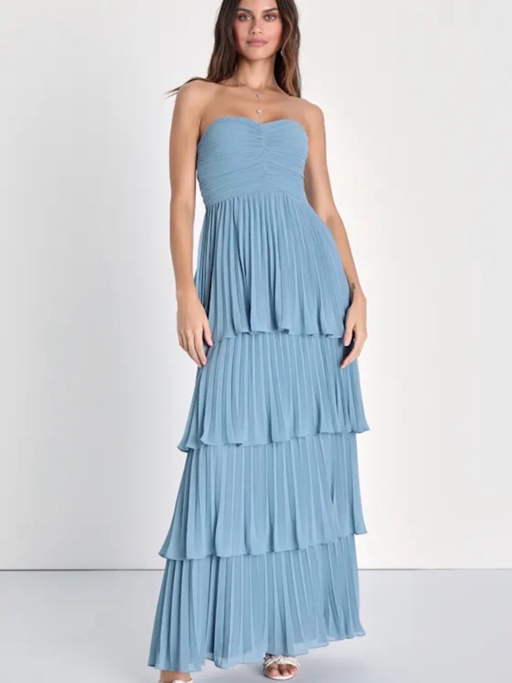 NWT Seriously Sensational Light Blue Strapless Tiered Maxi Dress